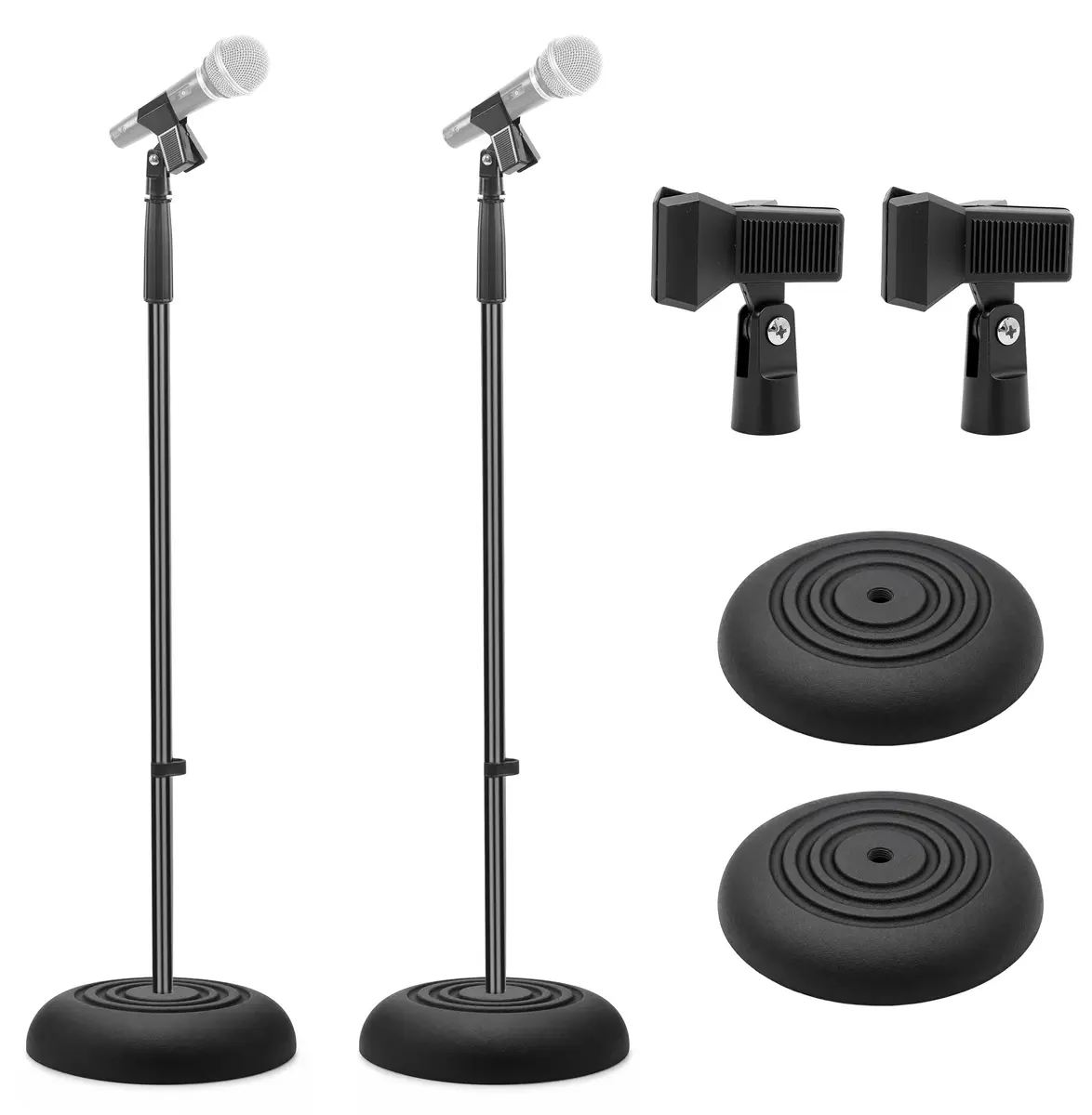 Pyle Universal Microphone Stand - Handheld Mic Compatible, Heavy Base, Adjustable Height 2.8-5 Ft, Pair - main product image