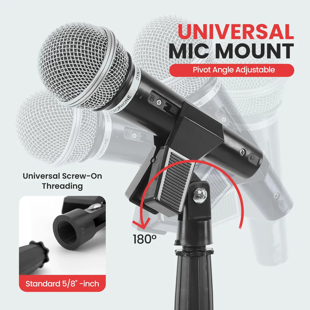 Pyle Universal Microphone Stand - Handheld Mic Compatible, Heavy Base, Adjustable Height 2.8-5 Ft, Pair - view 3