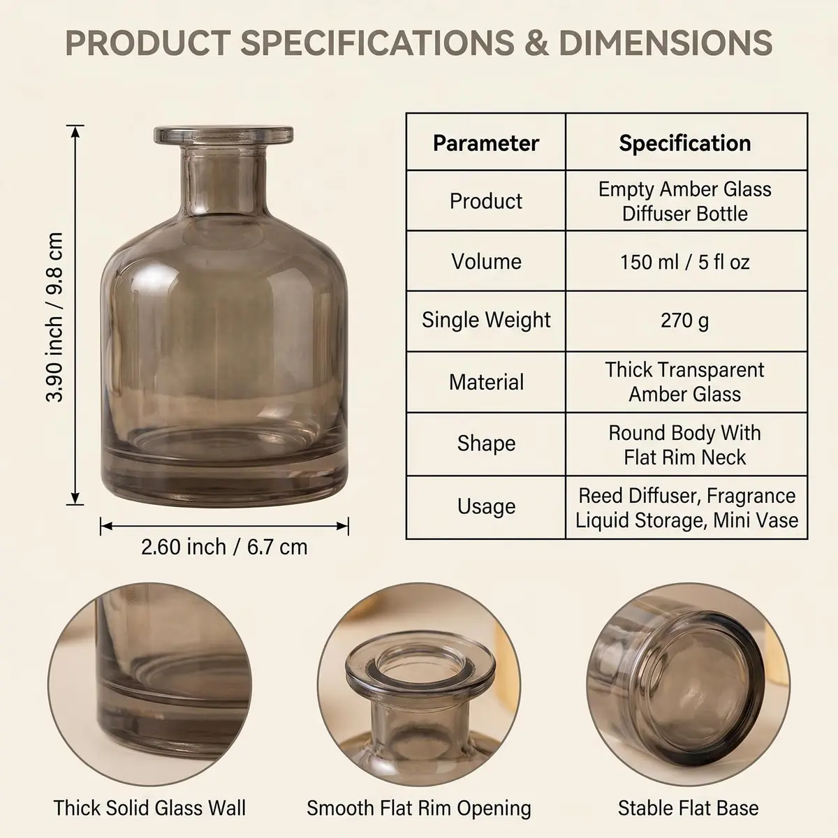 NARAMAX Aromatherapy Diffuser Amber 150ml | Refillable Glass Bottle for Relaxing Fragrance - view 2
