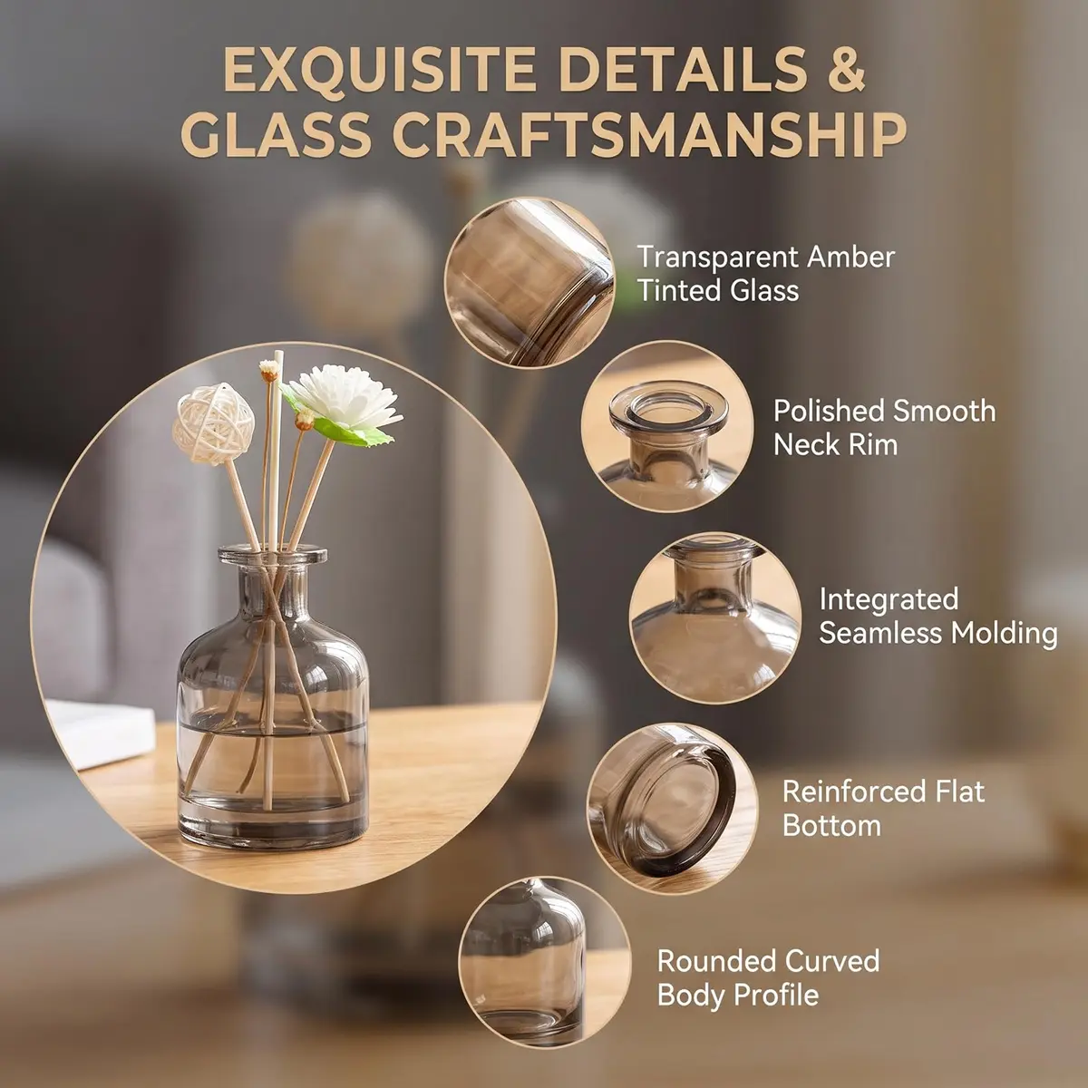 NARAMAX Aromatherapy Diffuser Amber 150ml | Refillable Glass Bottle for Relaxing Fragrance - view 4