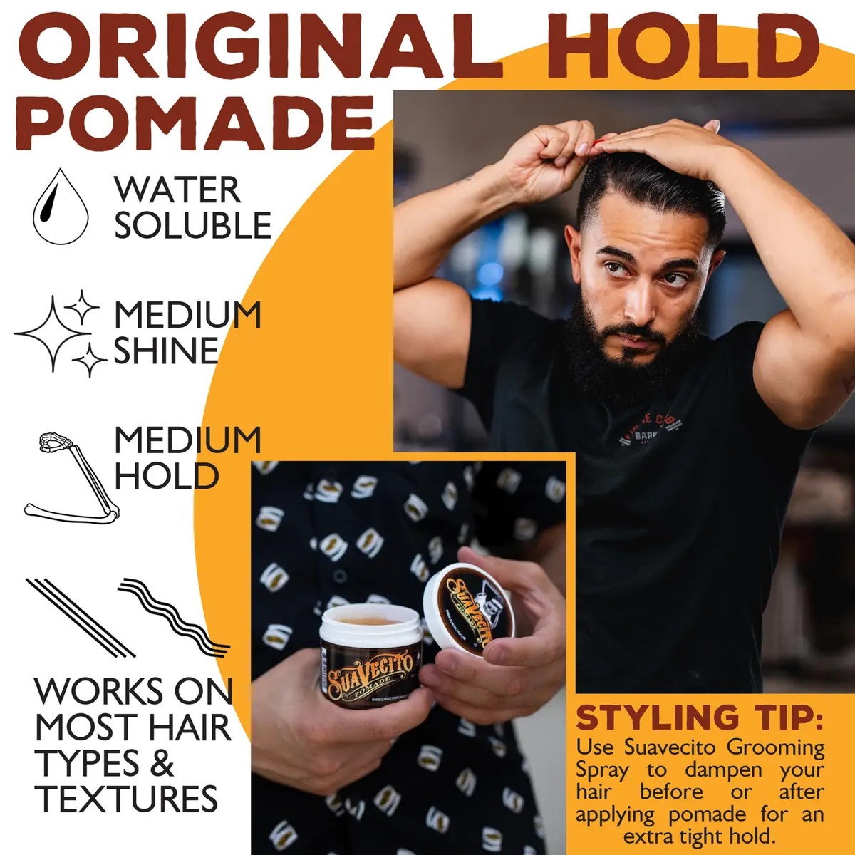 Suavecito Pomade Original Hold 4 oz | Medium Shine, All Hair Types, Water Based, Flake-Free, Easy Wash Out - view 5
