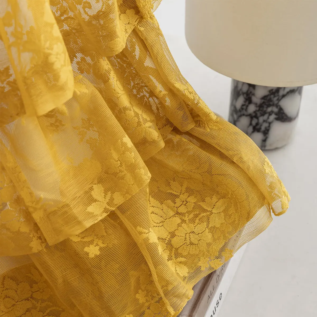 Kotile Mustard Yellow Lace Ruffled Valance for Windows W52xL18 Inch | Vintage Cottage Charm - view 6