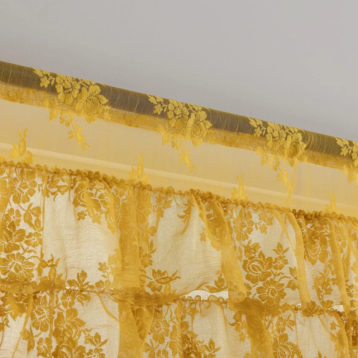 Kotile Mustard Yellow Lace Ruffled Valance for Windows W52xL18 Inch | Vintage Cottage Charm - view 4