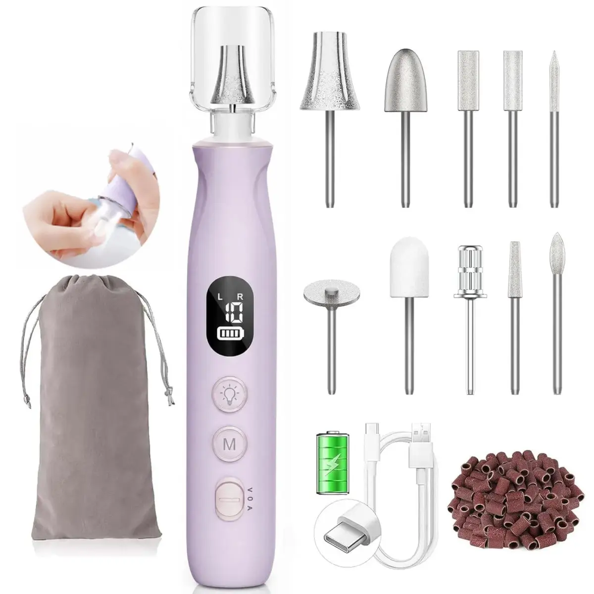 HSKAI Electric Nail File Drill, Toe Nail Grinder for Thick Toenails & Callus, 50-Piece Set | Salon-Quality Home Pedicure - main product image