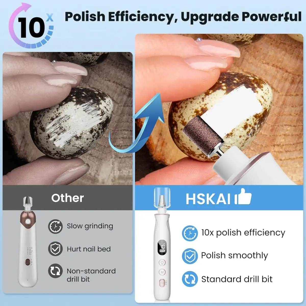HSKAI Electric Nail File Drill, Toe Nail Grinder for Thick Toenails & Callus, 50-Piece Set | Salon-Quality Home Pedicure - view 2