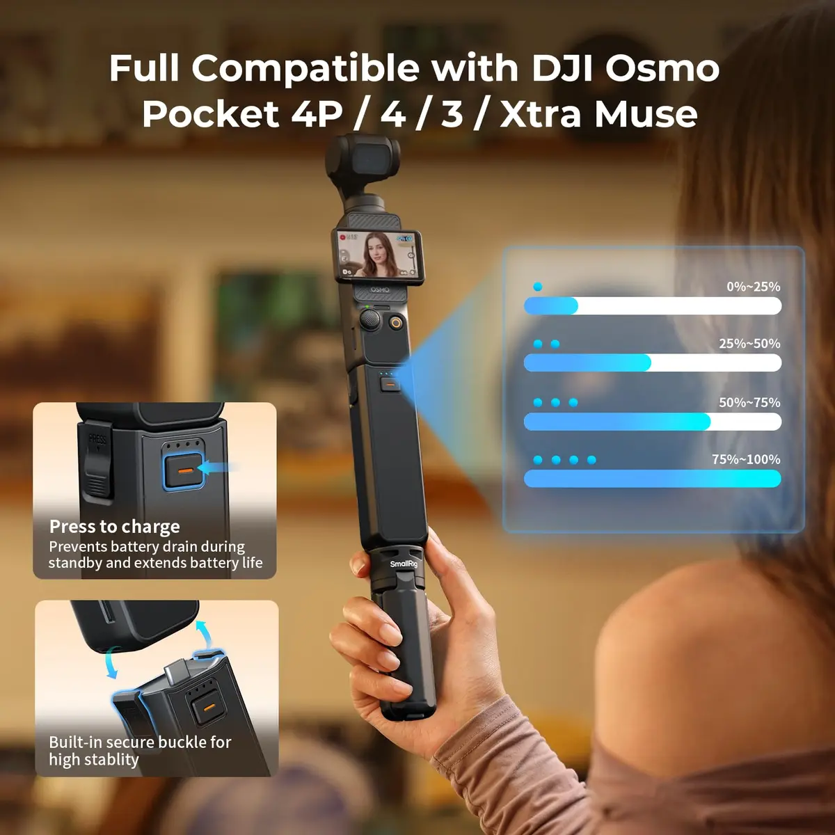 SmallRig Pocket 4P/4/3/Xtra Muse Battery Handle 5000mAh with Mini Tripod, 20W Fast Charge | 10.7cm Length - view 5