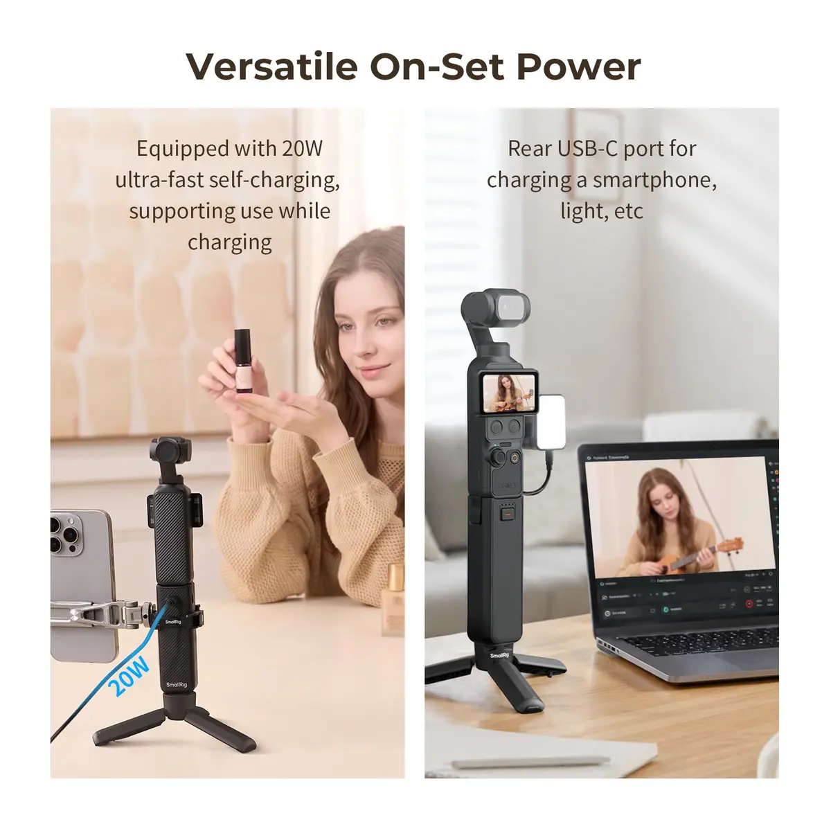 SmallRig Pocket 4P/4/3/Xtra Muse Battery Handle 5000mAh with Mini Tripod, 20W Fast Charge | 10.7cm Length - view 6