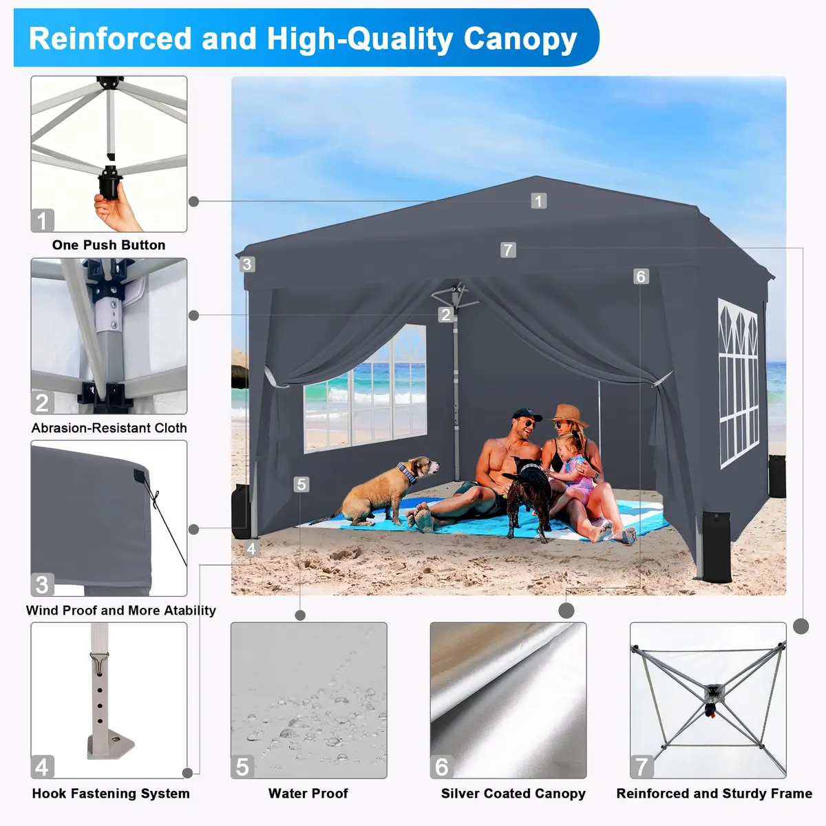 SANWAY 10x10 Pop Up Canopy Tent | Easy One-Person Setup, Waterproof & UV Block | Gray - view 5