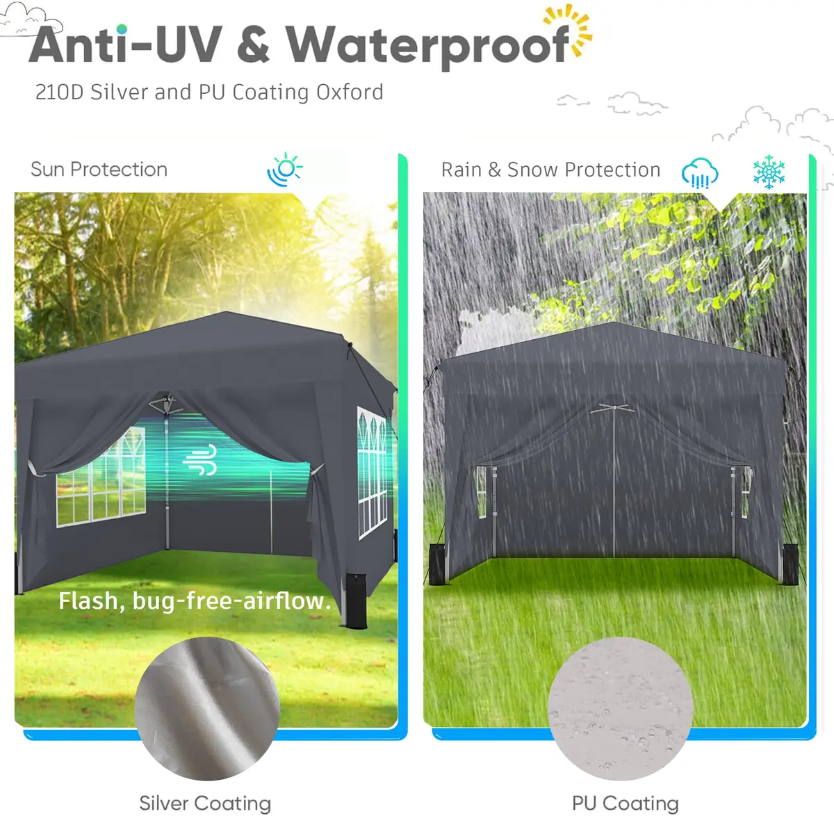 SANWAY 10x10 Pop Up Canopy Tent | Easy One-Person Setup, Waterproof & UV Block | Gray - view 2