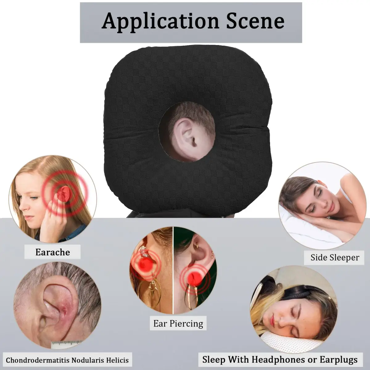 Wuronsa Black Wavy Ear Piercing Pillow with Hole - Comfortable CNH Support for Side Sleepers - view 2