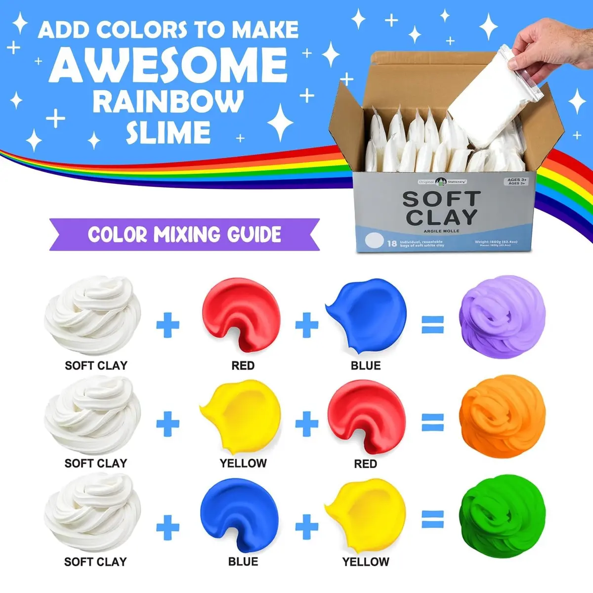 Original Stationery Soft Clay Modeling Compound 3.6kg (Pack of 2, White) | Air Dry Cloud Dough & Butter Slime Clay for DIY Slime Kit, Arts & Crafts - view 5
