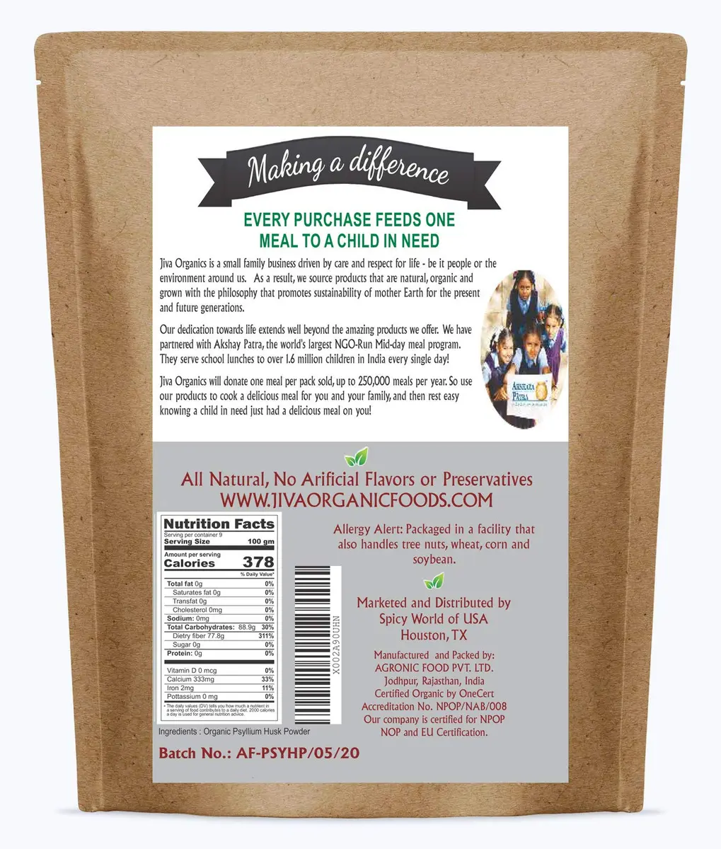 Jiva Organics Psyllium Husk Powder 1.75 LB Pack of 2 | Gluten-Free, Organic, Keto Friendly - view 6