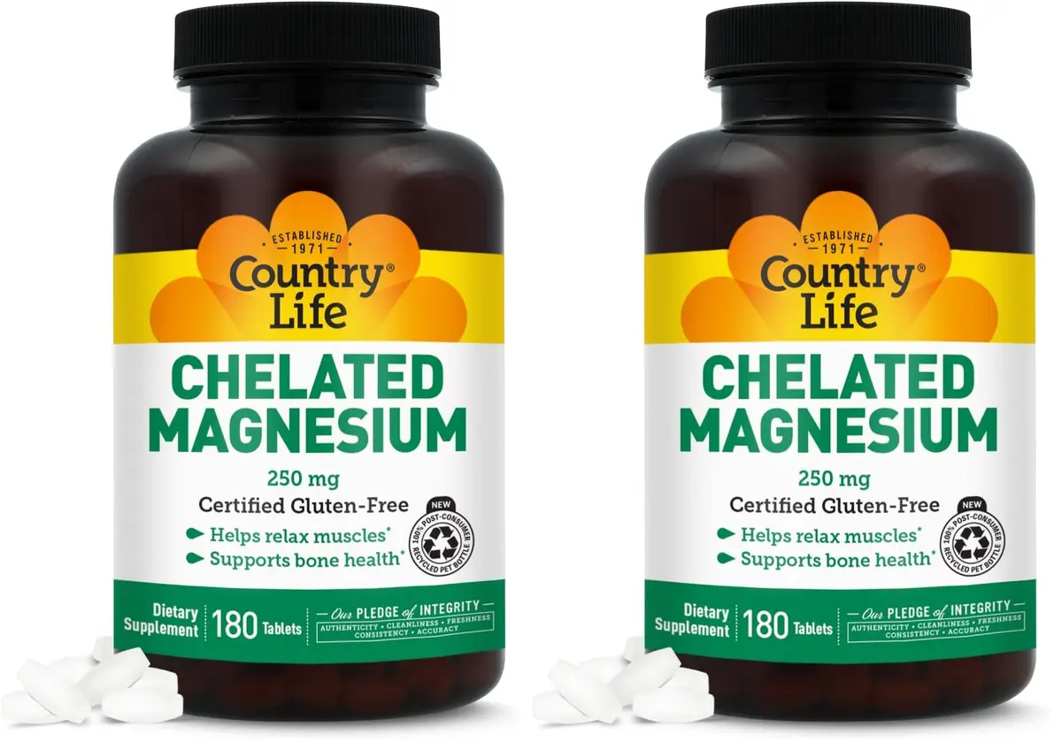 Country Life Chelated Magnesium 250mg 180 Count (Pack of 2) | Supports Heart, Bone & Muscle Health - main product image
