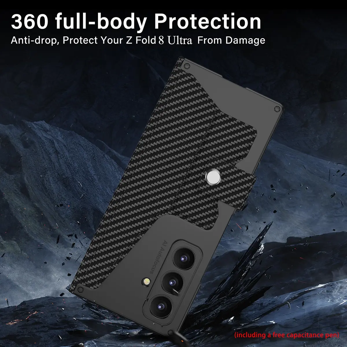 DEMCERT Full Body Armor Case for Samsung Galaxy Z Fold 8 Ultra with Stylus Carbon Fibre | Slim Leather Protection - view 4