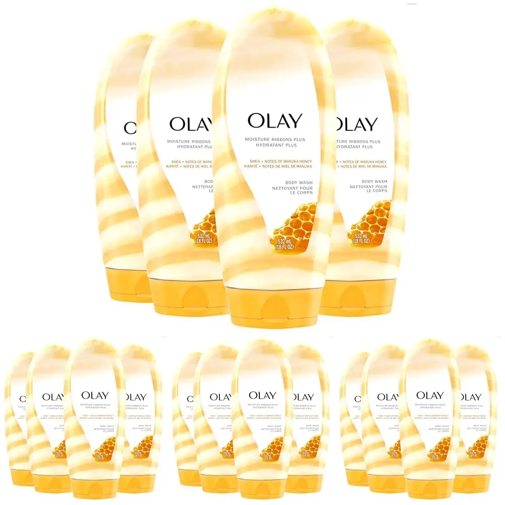 Olay Body Wash for Women, Shea Butter & Manuka Honey, Moisture Ribbons Plus, Deep Conditioning, Long Lasting Soft Skin, 18 Fl Oz (Pack of 16) - main product image