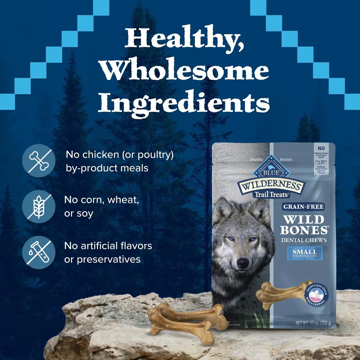 Blue Buffalo Wilderness Small Dog Dental Chews 1.69 Pound | Grain-Free, Fresh Breath, Plaque Control - view 7