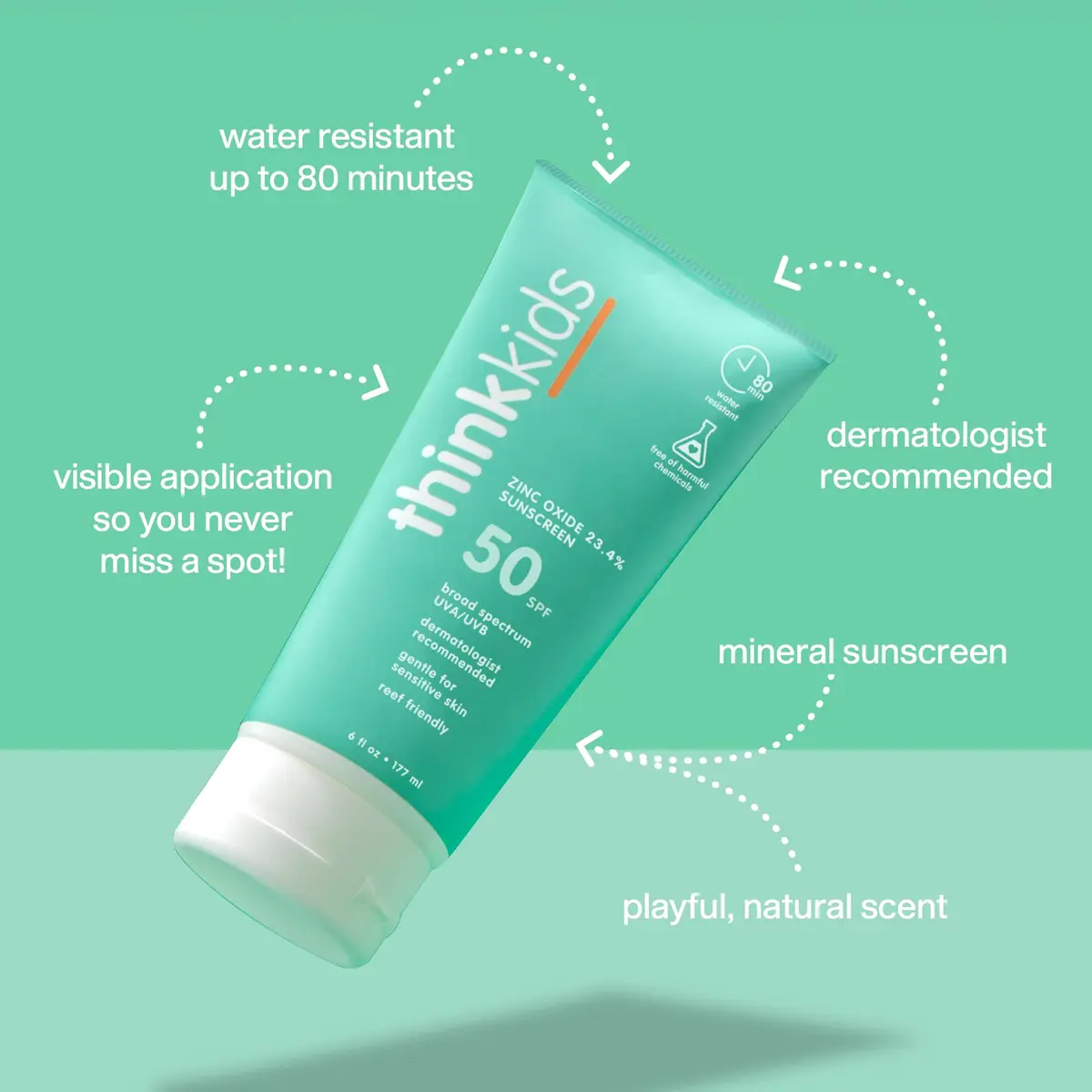 ThinkKids Mineral Sunscreen SPF 50+ 370ml (12 Fl Oz) | Reef Safe, Water Resistant - view 2