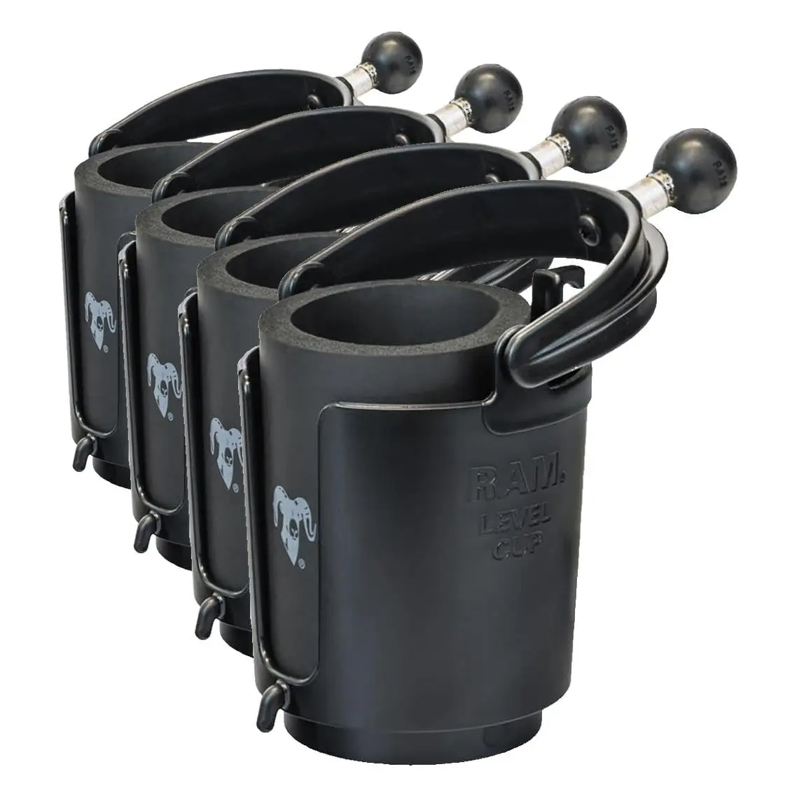 RAM MOUNTS Level Cup Drink Holder with B Size 1" Ball | Self-Leveling, Fits 2.5-3.5" Cans & Bottles, Pack of 4 - main product image