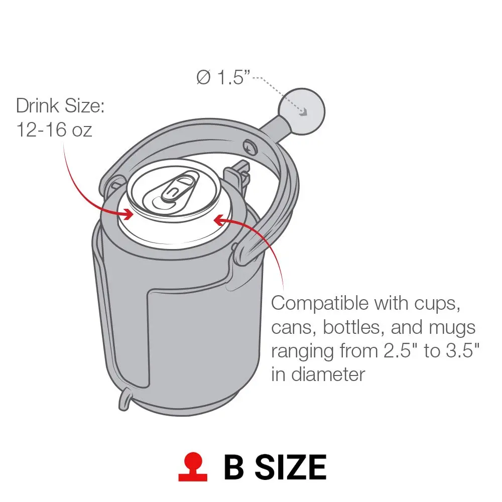 RAM MOUNTS Level Cup Drink Holder with B Size 1" Ball | Self-Leveling, Fits 2.5-3.5" Cans & Bottles, Pack of 4 - view 2