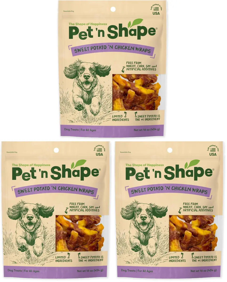 Pet 'n Shape Sweet Potato Chews Jerky Dog Treats 16 Fl Oz (Pack of 3) | All-Natural Chicken & Sweet Potato - main product image