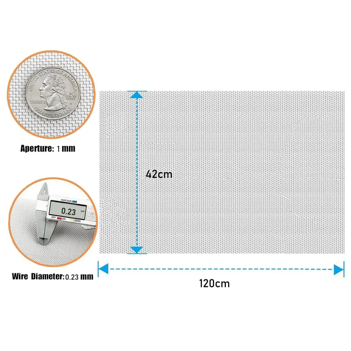 NSKONGDODO 304 Stainless Steel Woven Wire Mesh 1 mm Aperture | 42x120cm - view 3