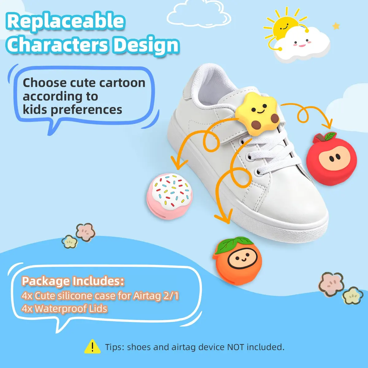 BIQIRE 4-Pack AirTag Holder for Shoes, Cute Waterproof Silicone Case | Hidden Air Tag Tracker for Kids - view 2