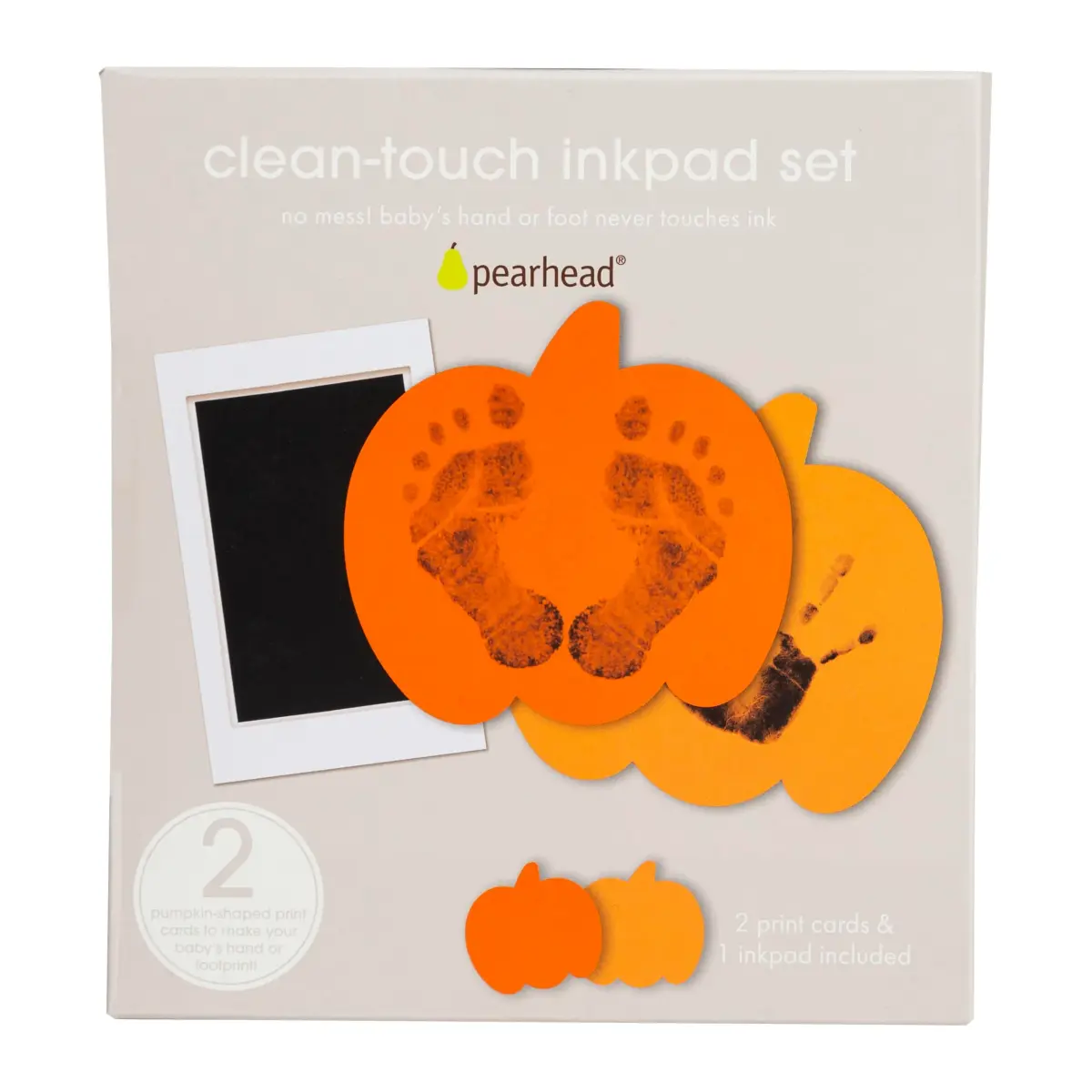 Pearhead Pumpkin Clean-Touch Ink Pad Set with 2 Impression Cards | Baby's First Halloween Keepsake - main product image