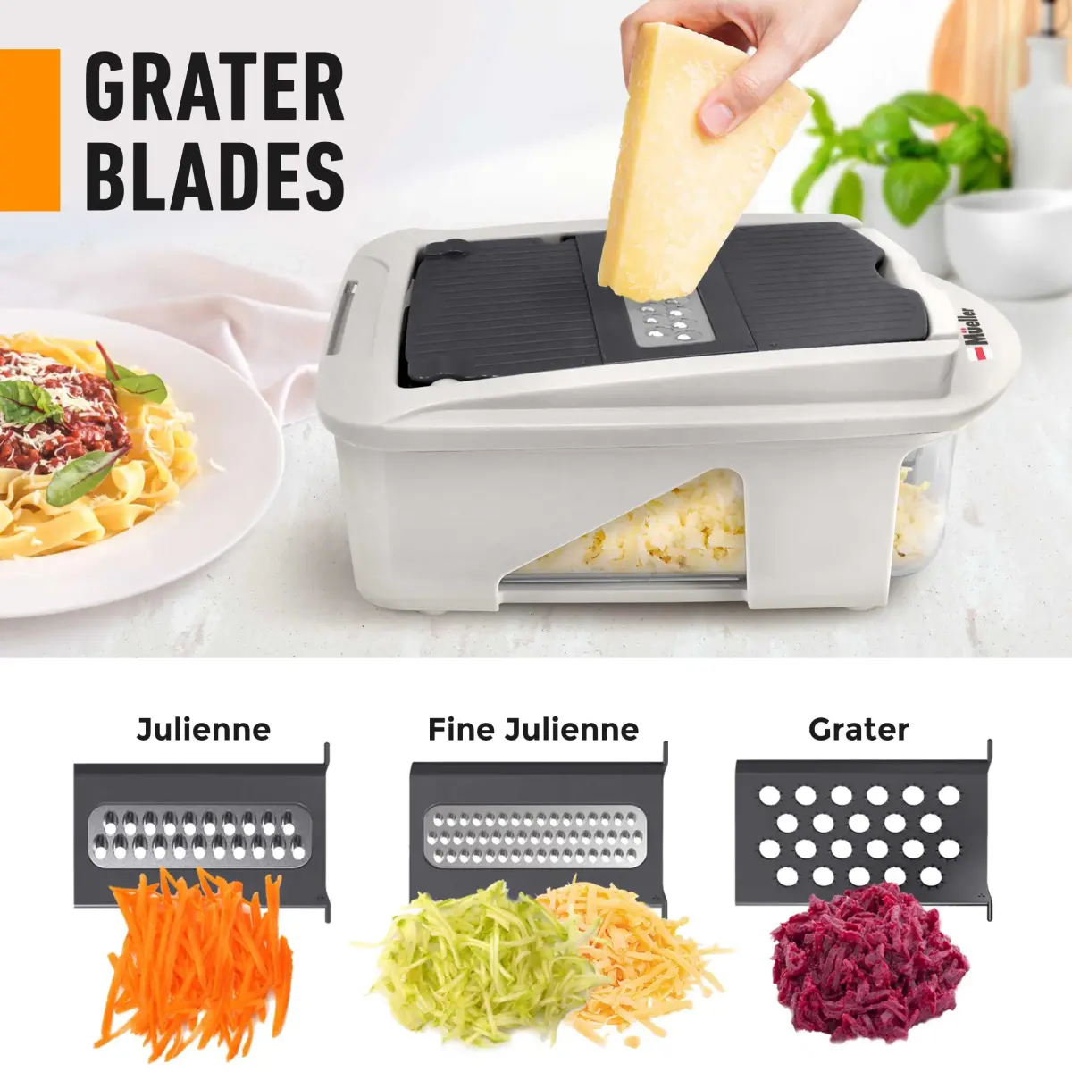 Mueller Pro-Series 12 Blade Vegetable Chopper, Mandoline Slicer and Spiralizer, White/grey 27.7 cm (10.91 in) | Versatile Meal Prep Tool - view 4