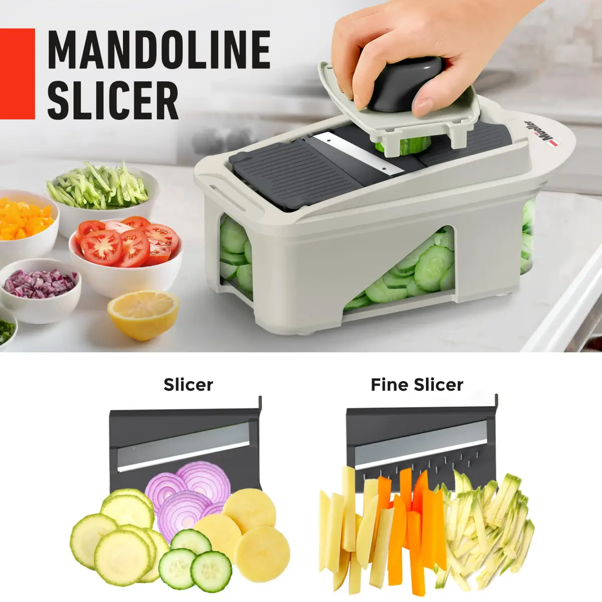 Mueller Pro-Series 12 Blade Vegetable Chopper, Mandoline Slicer and Spiralizer, White/grey 27.7 cm (10.91 in) | Versatile Meal Prep Tool - view 5