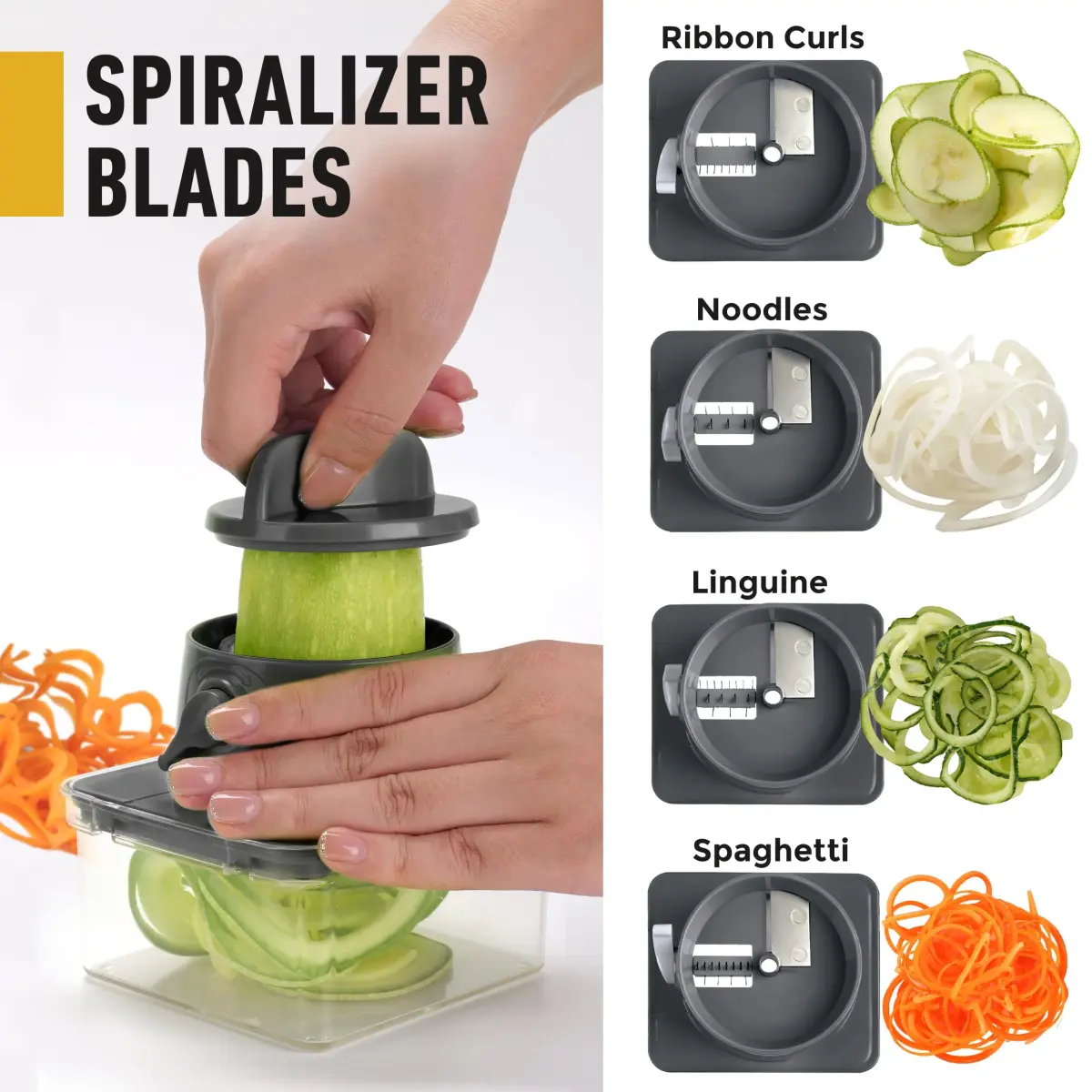 Mueller Pro-Series 12 Blade Vegetable Chopper, Mandoline Slicer and Spiralizer, White/grey 27.7 cm (10.91 in) | Versatile Meal Prep Tool - view 6