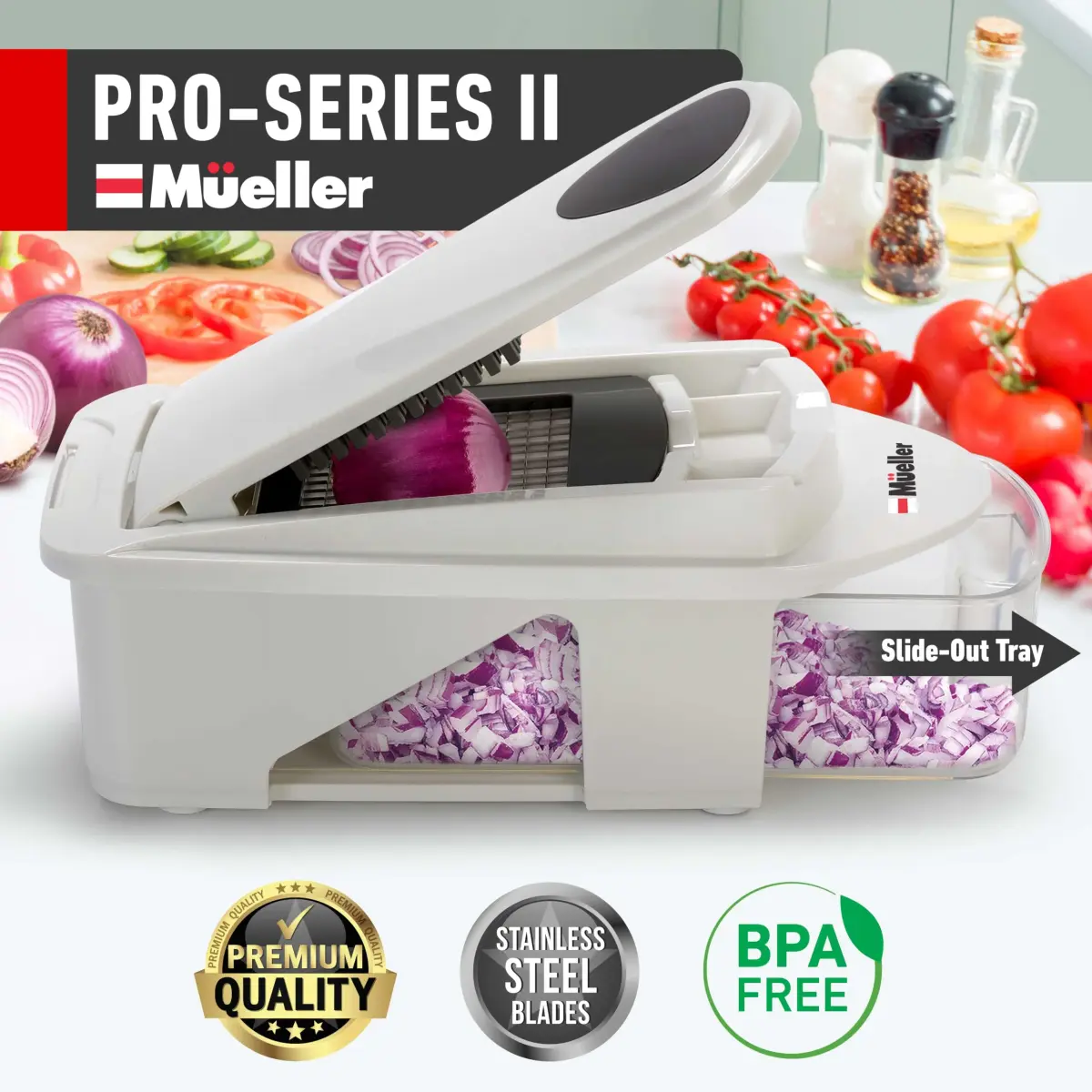 Mueller Pro-Series 12 Blade Vegetable Chopper, Mandoline Slicer and Spiralizer, White/grey 27.7 cm (10.91 in) | Versatile Meal Prep Tool - view 2