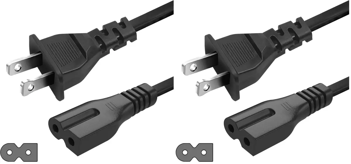LORDTRONICS 5ft Polarized C7 Power Cord (1.52 m) - Pack of 2 | Replacement AC Cable for Vizio TVs, Bose, Sony PS1/PS2 - main product image