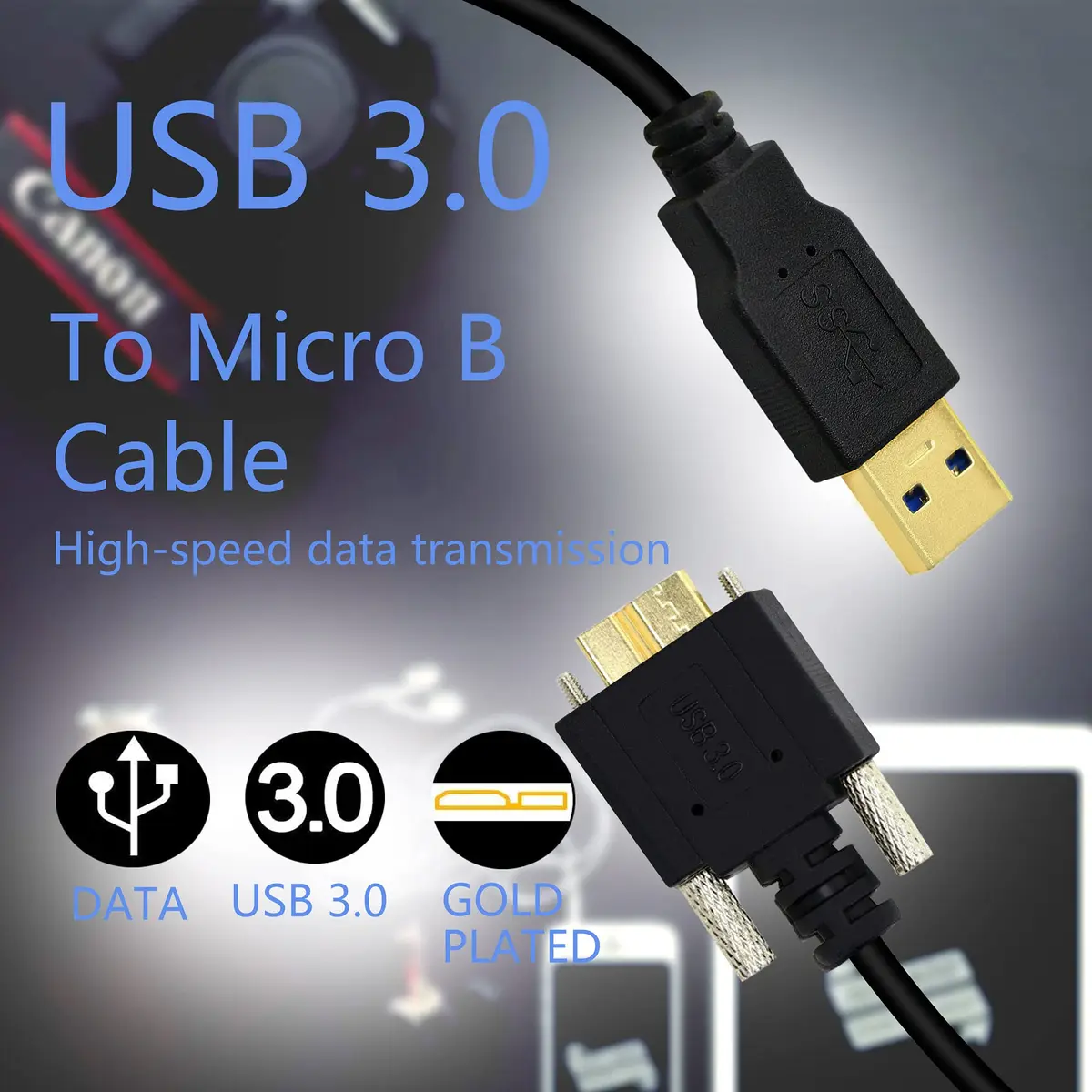 GINTOOYUN 3M USB 3.0 A Male to Micro B Male Cable with Locking Screws for Hard Drive, Smartphone, Tablet and PC (Pack of 2) | 5Gbps Data Speed - view 3