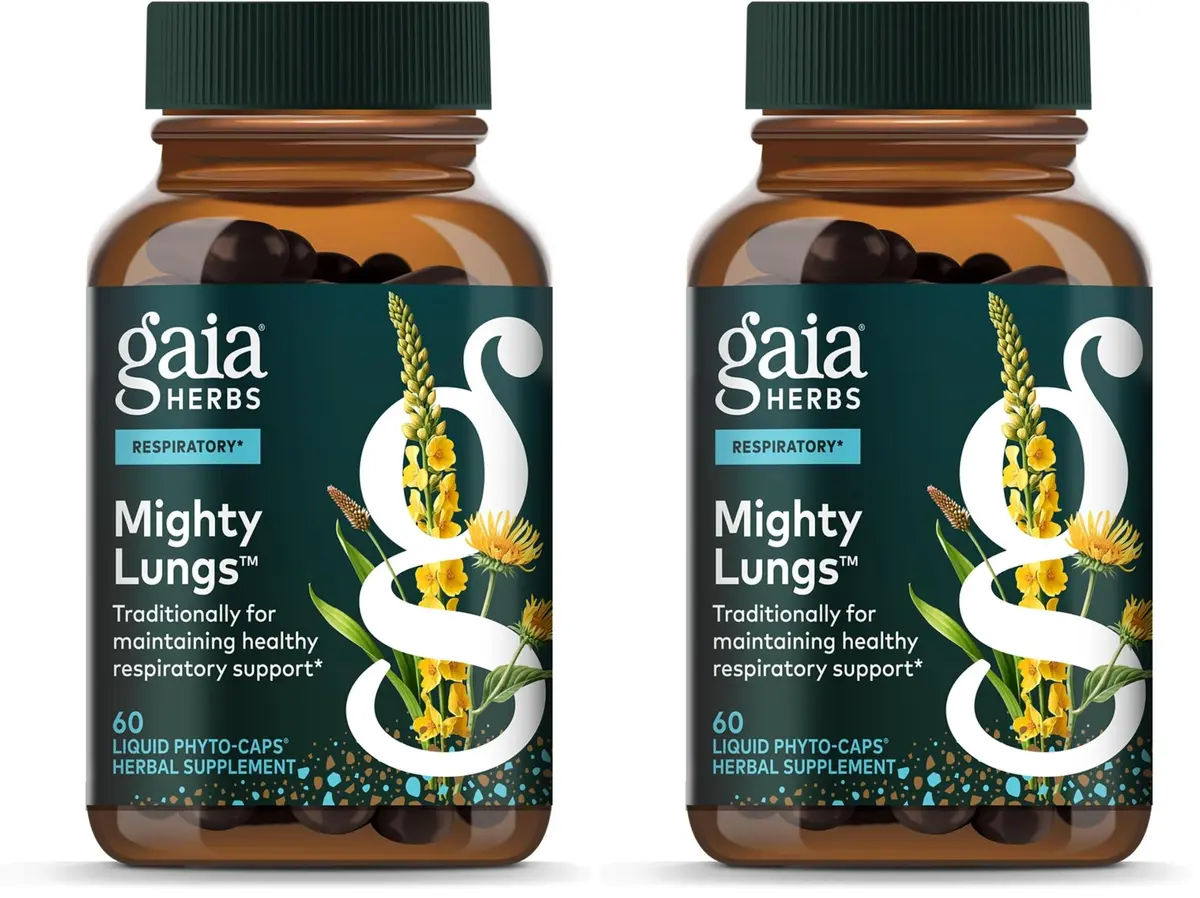 Gaia Herbs Mighty Lungs Vegan Liquid Phyto-Caps 60 Count (Pack of 2) | Respiratory Support Supplement with Herbs Traditionally Used to Help Maintain Respiratory Health - main product image