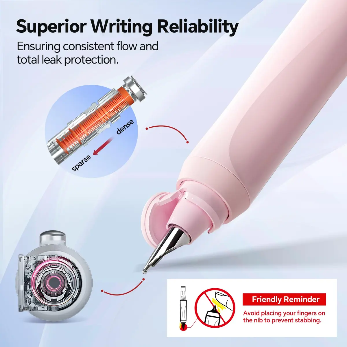 WRITECH Clictek Retractable Fountain Pen Fine Point 0.5mm (Pink) | Smooth Ink Flow - view 4