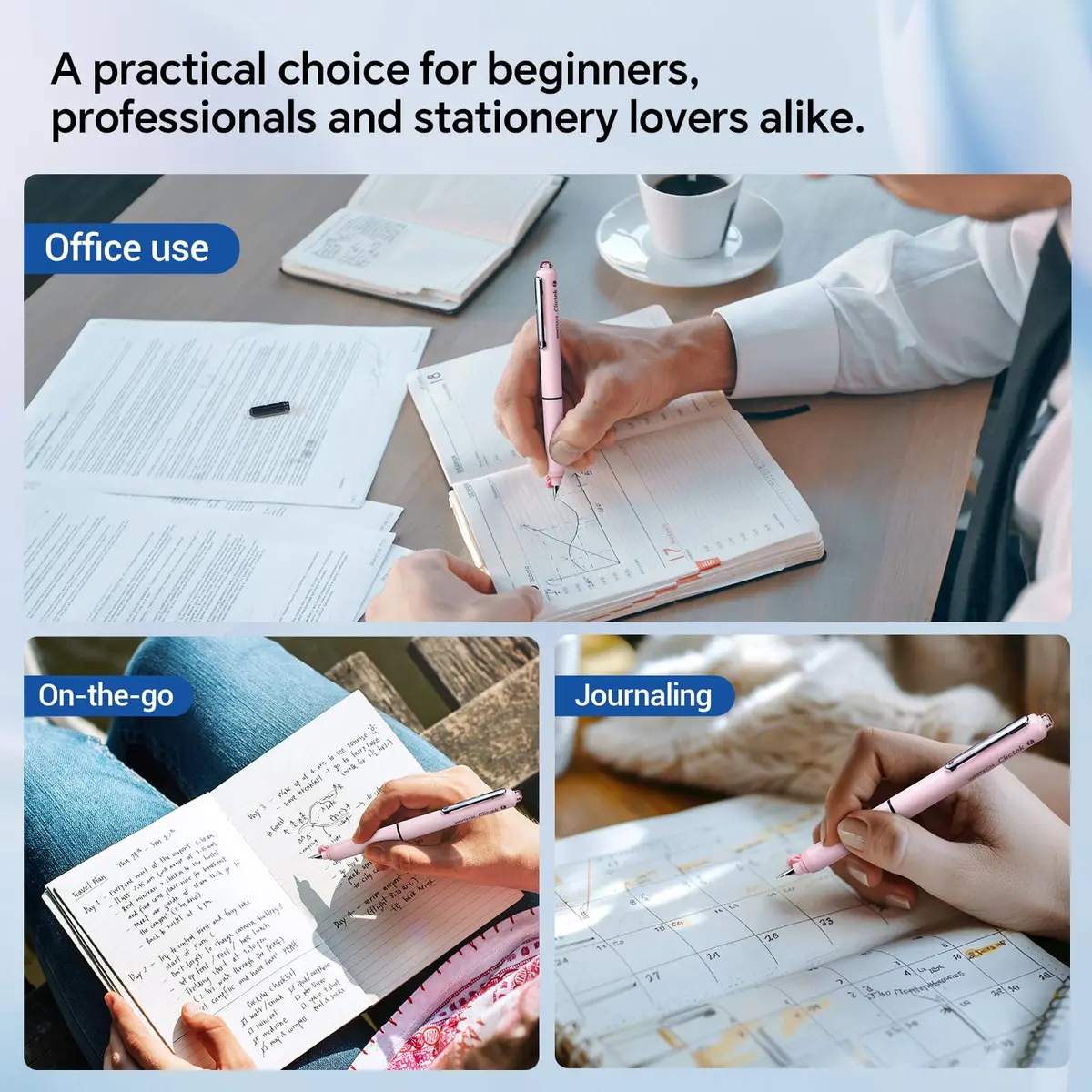 WRITECH Clictek Retractable Fountain Pen Fine Point 0.5mm (Pink) | Smooth Ink Flow - view 5