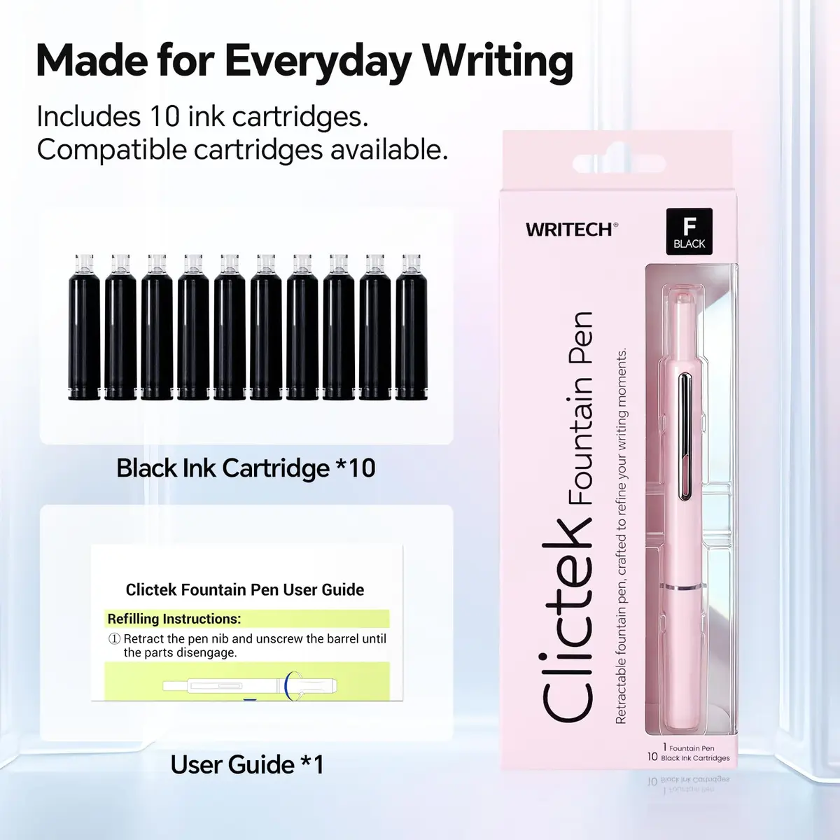 WRITECH Clictek Retractable Fountain Pen Fine Point 0.5mm (Pink) | Smooth Ink Flow - view 6