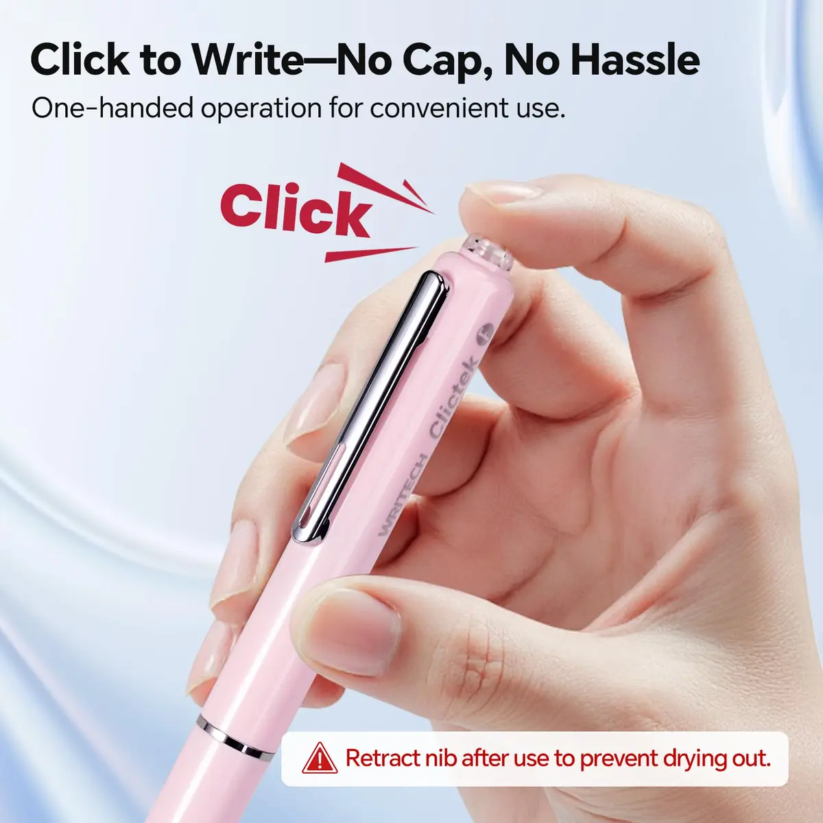 WRITECH Clictek Retractable Fountain Pen Fine Point 0.5mm (Pink) | Smooth Ink Flow - view 2