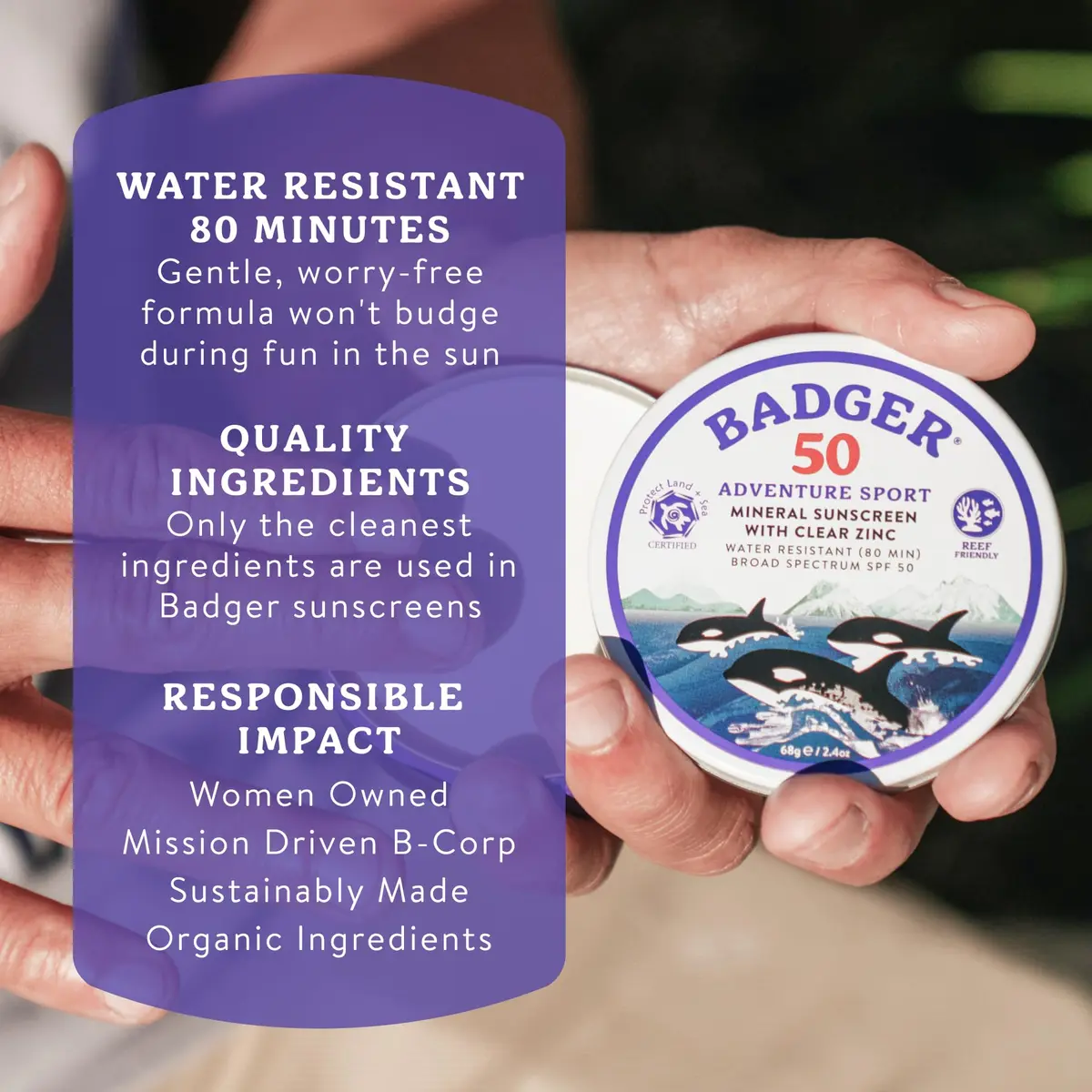 Badger Reef Safe Mineral Sunscreen SPF 50 210ml (7.2 Fl Oz) | Broad Spectrum UVA/UVB Protection - view 4