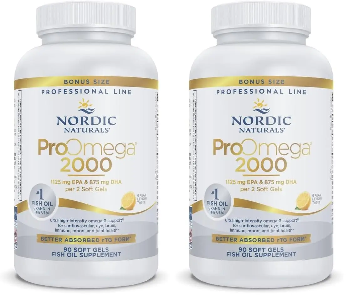 Nordic Naturals ProOmega 2000 Lemon Flavor | 2150 mg Omega-3 in 90 Soft Gels for Brain, Heart & Immune Support - main product image
