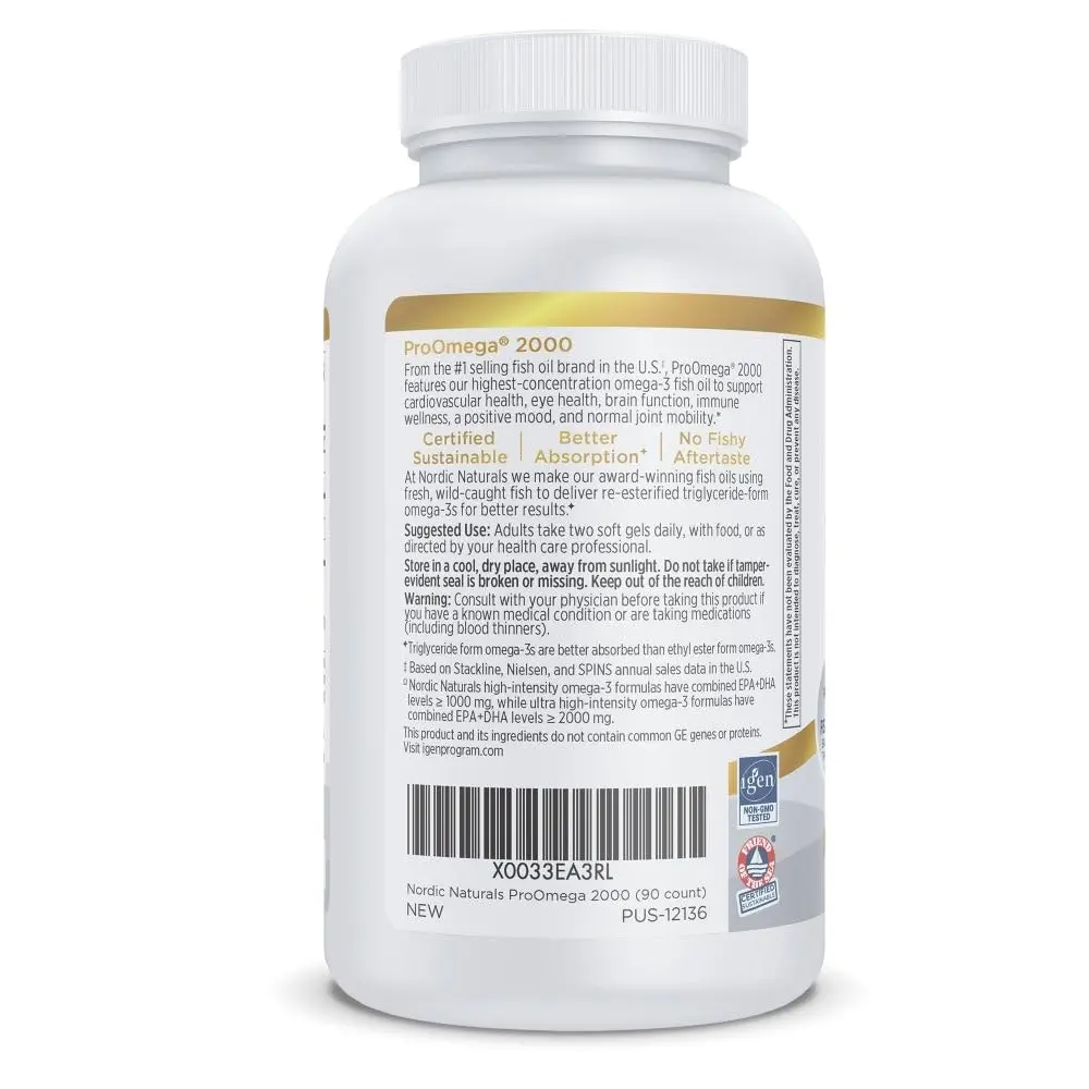 Nordic Naturals ProOmega 2000 Lemon Flavor | 2150 mg Omega-3 in 90 Soft Gels for Brain, Heart & Immune Support - view 4