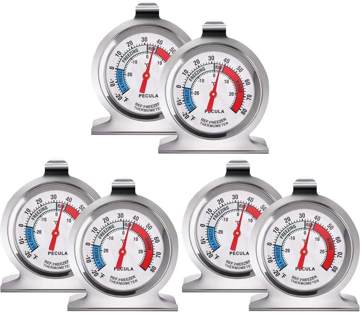 PECULA Refrigerator Thermometer 6 Pack | -30-30°C (20-80°F) Classic Dial Freezer Thermometer - main product image