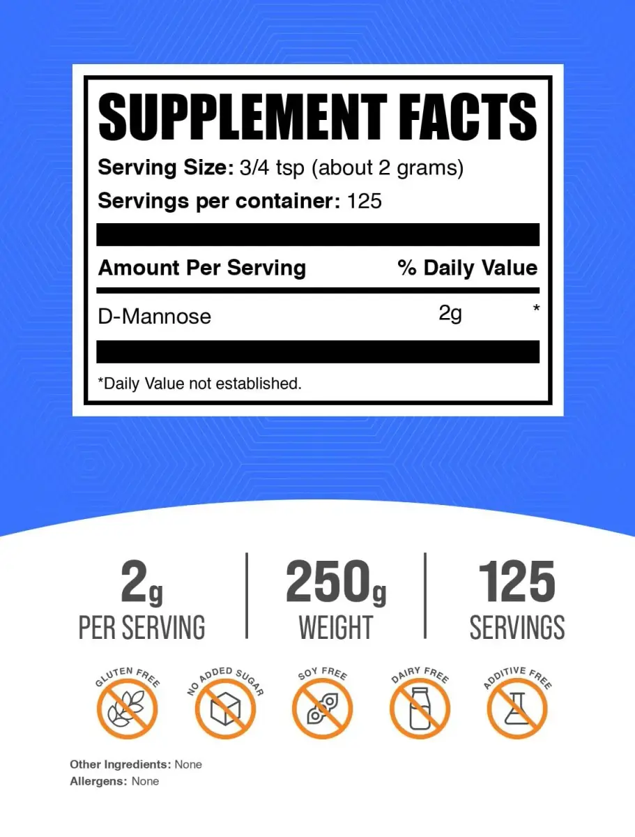BulkSupplements D-Mannose Powder - Urinary Tract Health Supplement, Unflavored & Gluten-Free, 2g per Serving, 500g Total (Pack of 2) - view 2