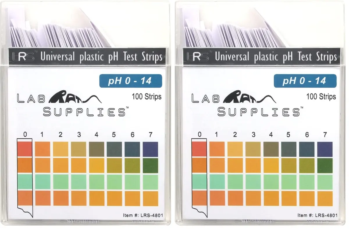 LabRat Supplies Plastic pH Test Strips | Universal pH 0-14, 100 Strips Pack of 2 for Water, Soil, Urine, Food, Liquids, Soil Testing - main product image