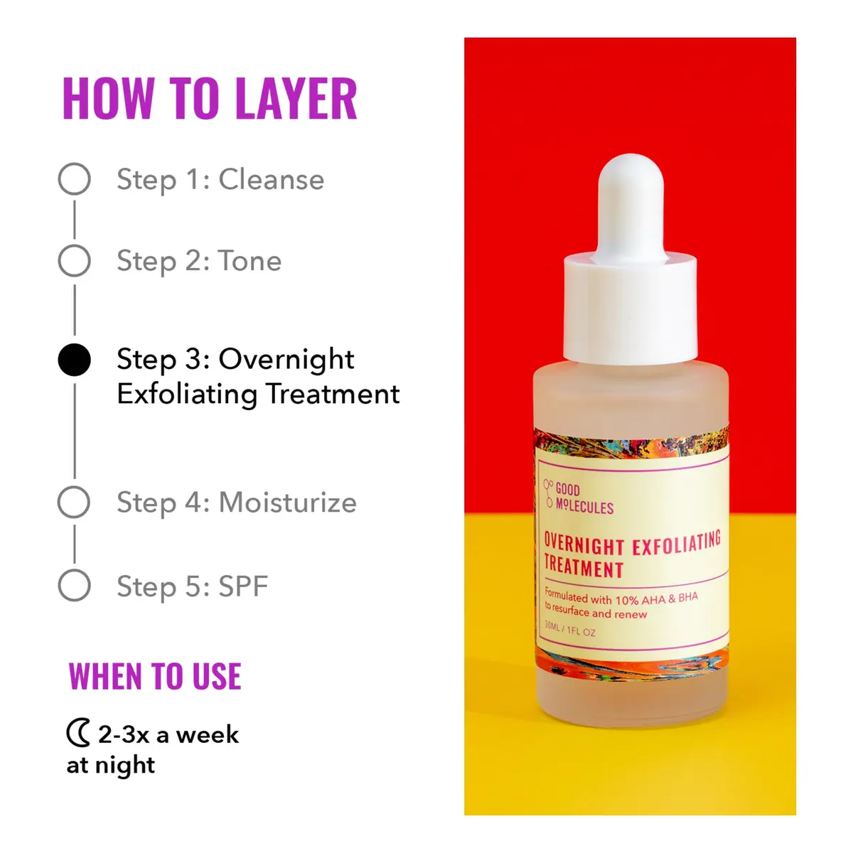 Good Molecules Overnight Exfoliating Treatment 120ml (4 Fl Oz) | AHA & BHA Face Exfoliator for Resurfacing - view 4