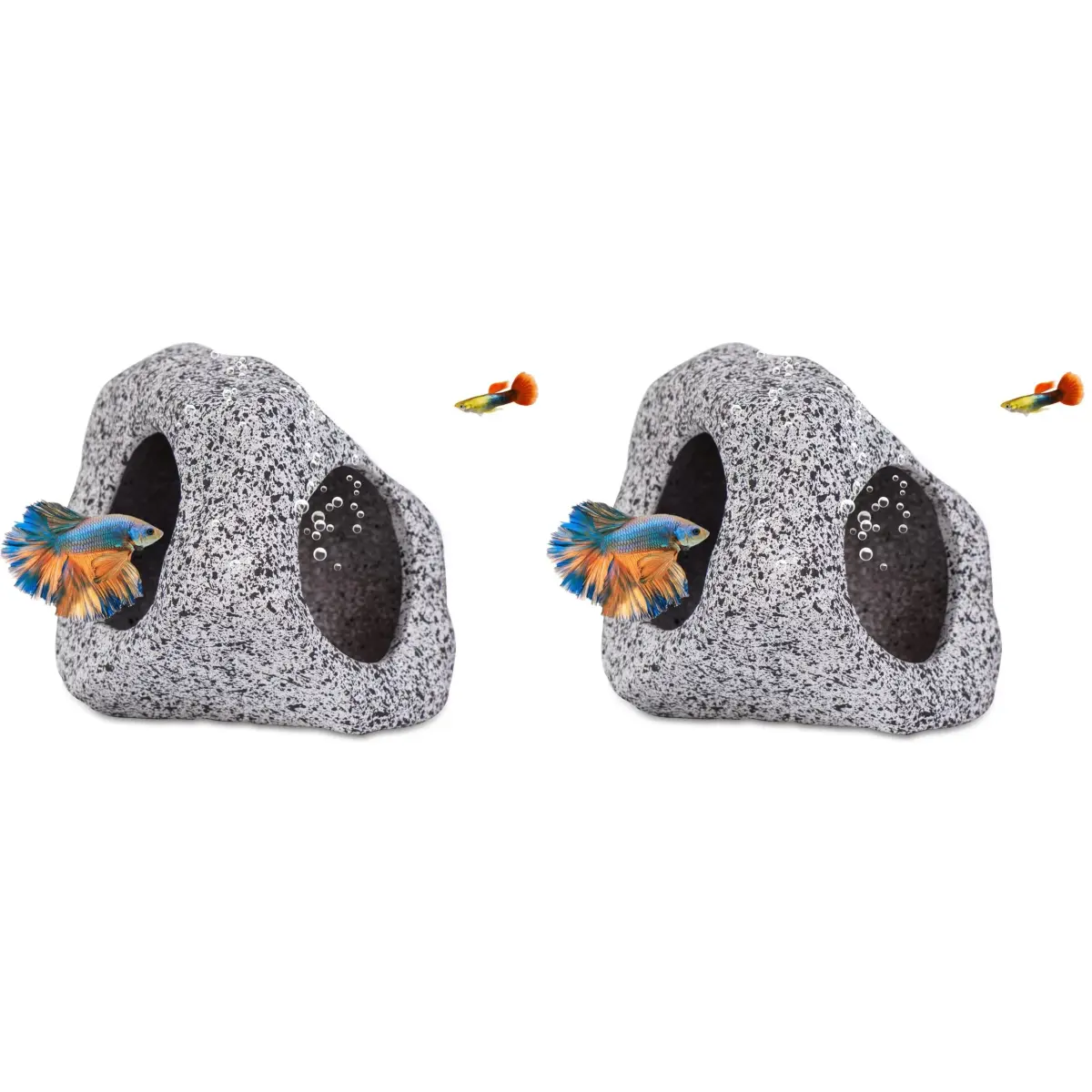 Ameliade Ceramic Aquarium Cave Decoration (Pack of 2) | Medium Hideout for Betta, Shrimp, Cichlid, Small Fish - main product image