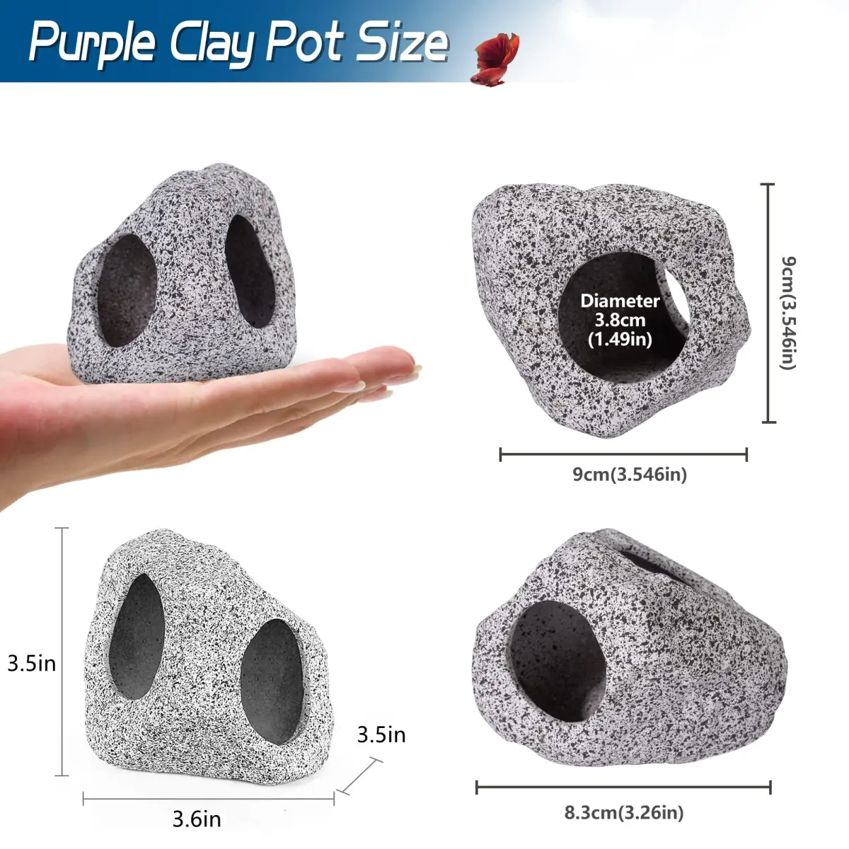 Ameliade Ceramic Aquarium Cave Decoration (Pack of 2) | Medium Hideout for Betta, Shrimp, Cichlid, Small Fish - view 2