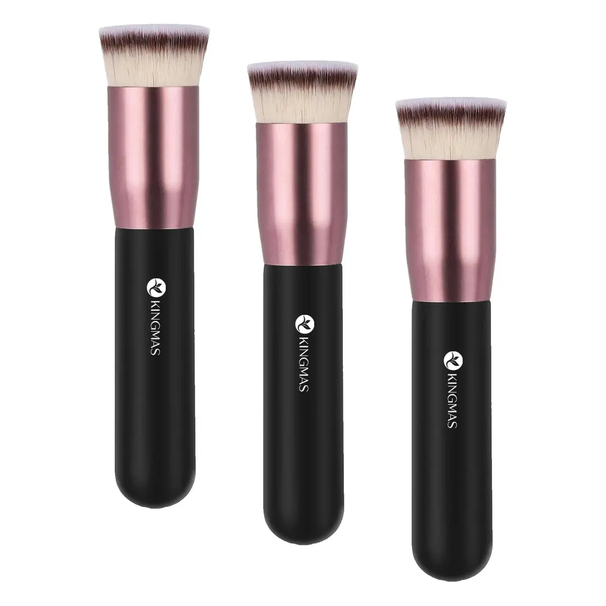 KINGMAS Flat Top Kabuki Foundation Brush Pack of 3 | Premium Makeup Brush for Liquid, Cream, Powder, Blush, Buffing, Stippling Face Makeup Tools (Black, A (Flat Top)) - main product image