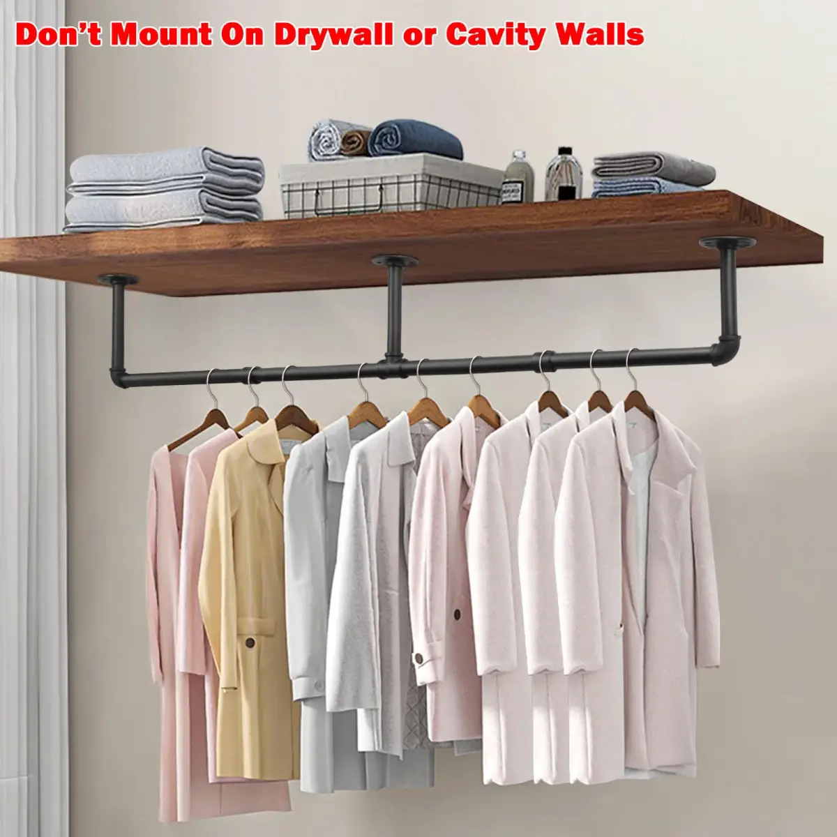 Livabber Industrial Pipe Clothes Rack 60 Inch (Pack of 2) | Heavy Duty Wall Mounted Garment Rack for Bedroom & Closet - view 4