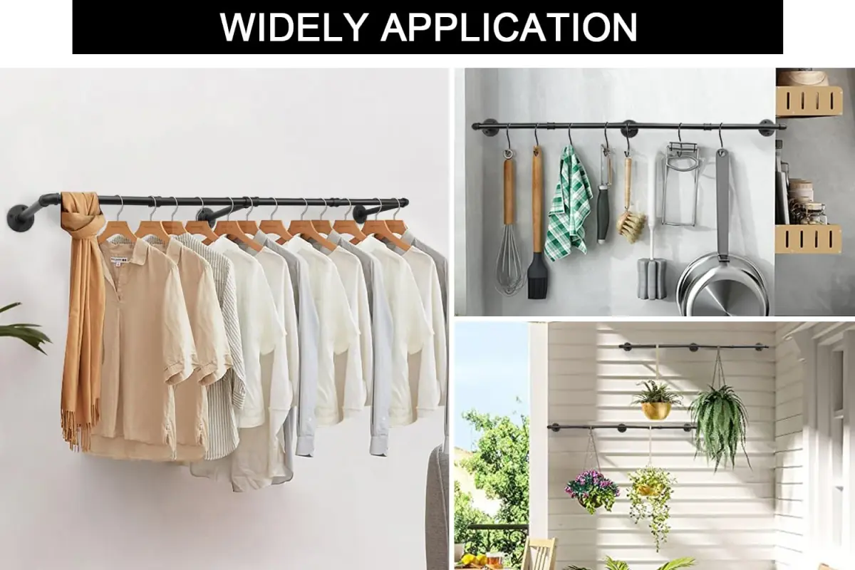 Livabber Industrial Pipe Clothes Rack 60 Inch (Pack of 2) | Heavy Duty Wall Mounted Garment Rack for Bedroom & Closet - view 5
